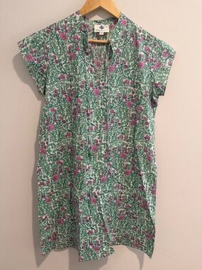 Pomegranate Tunic Dress Block Print Mini Pink Green Beach Cotton Size Small